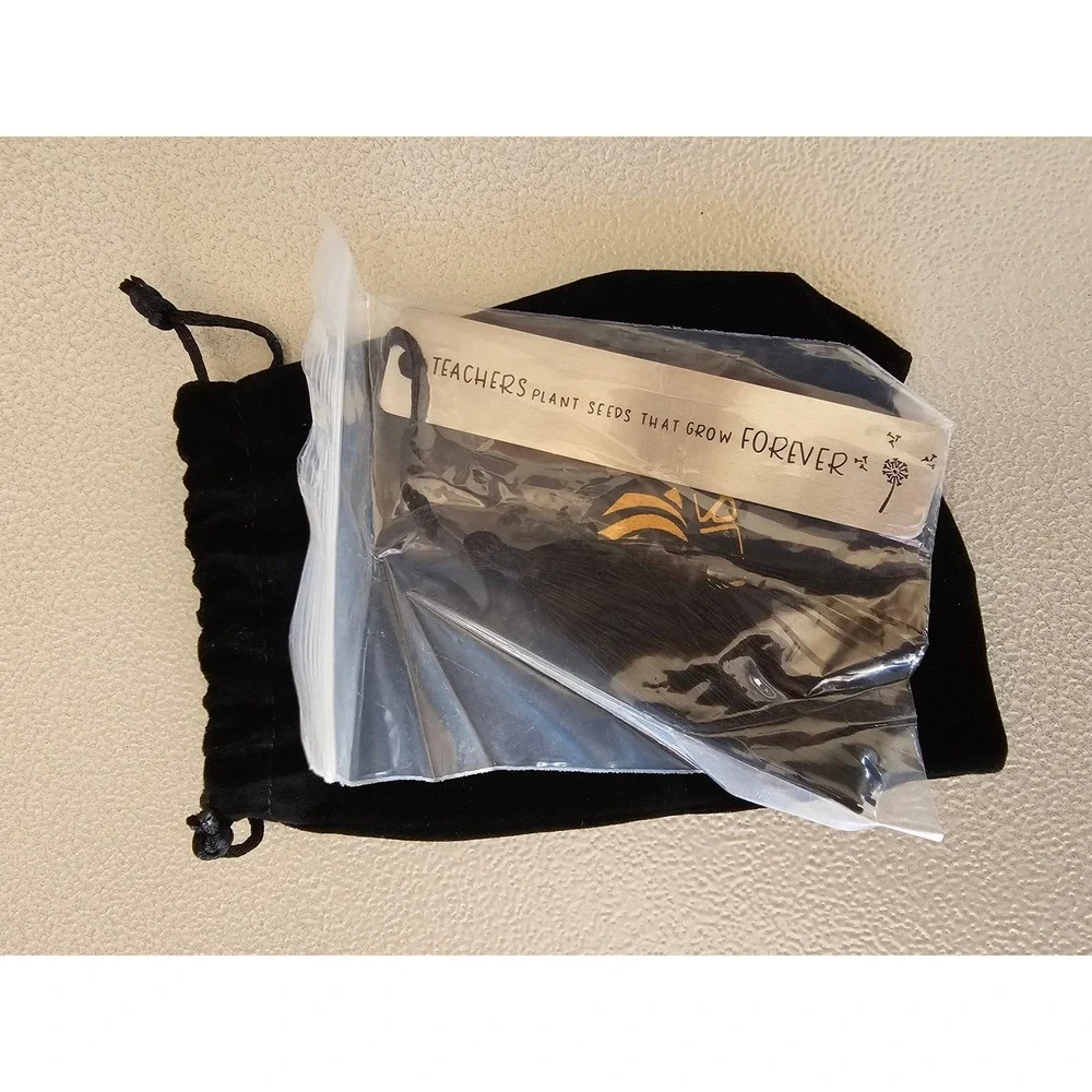 CJ&M Teacher Appreciation Bookmark Stainless Steel Tassel Gift Pouch Black Slvr